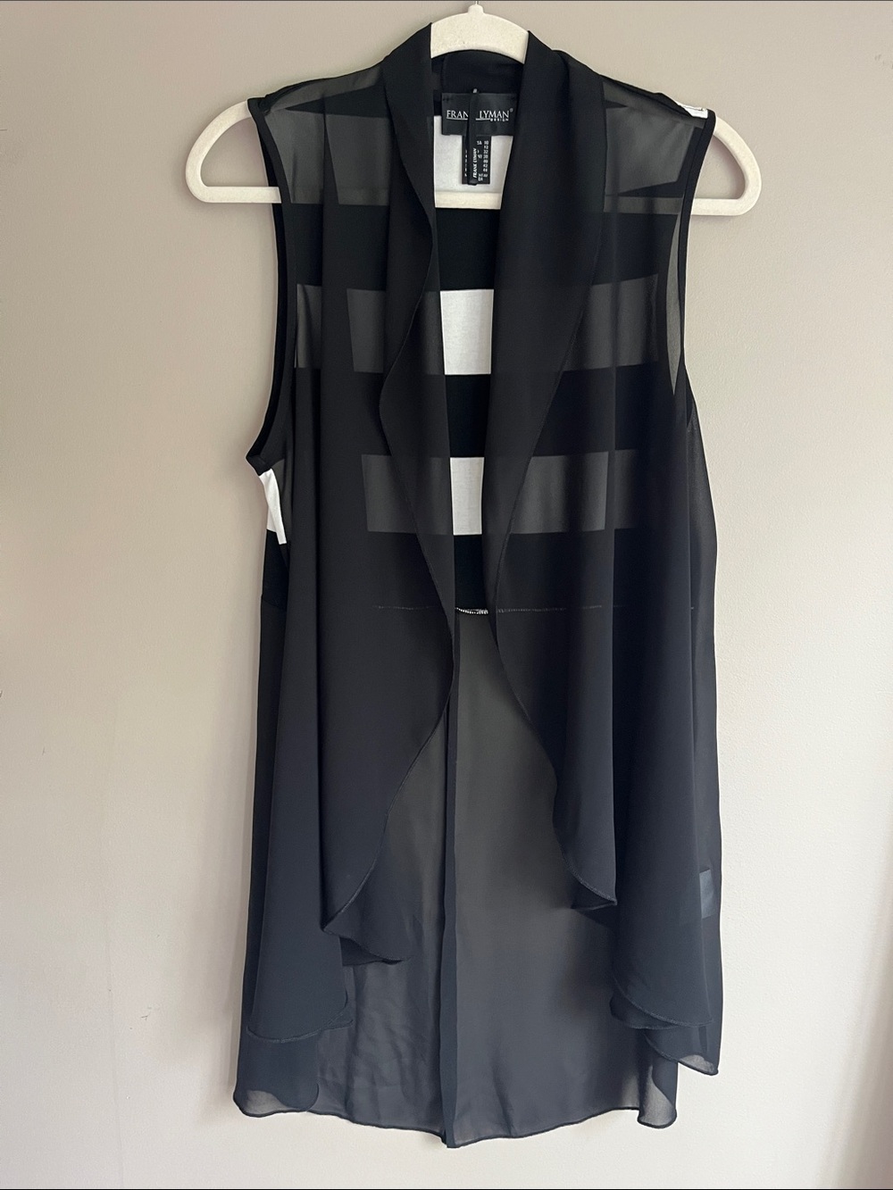 Frank Lyman Black Sheer Open-Front Chiffon Duster Vest size 10